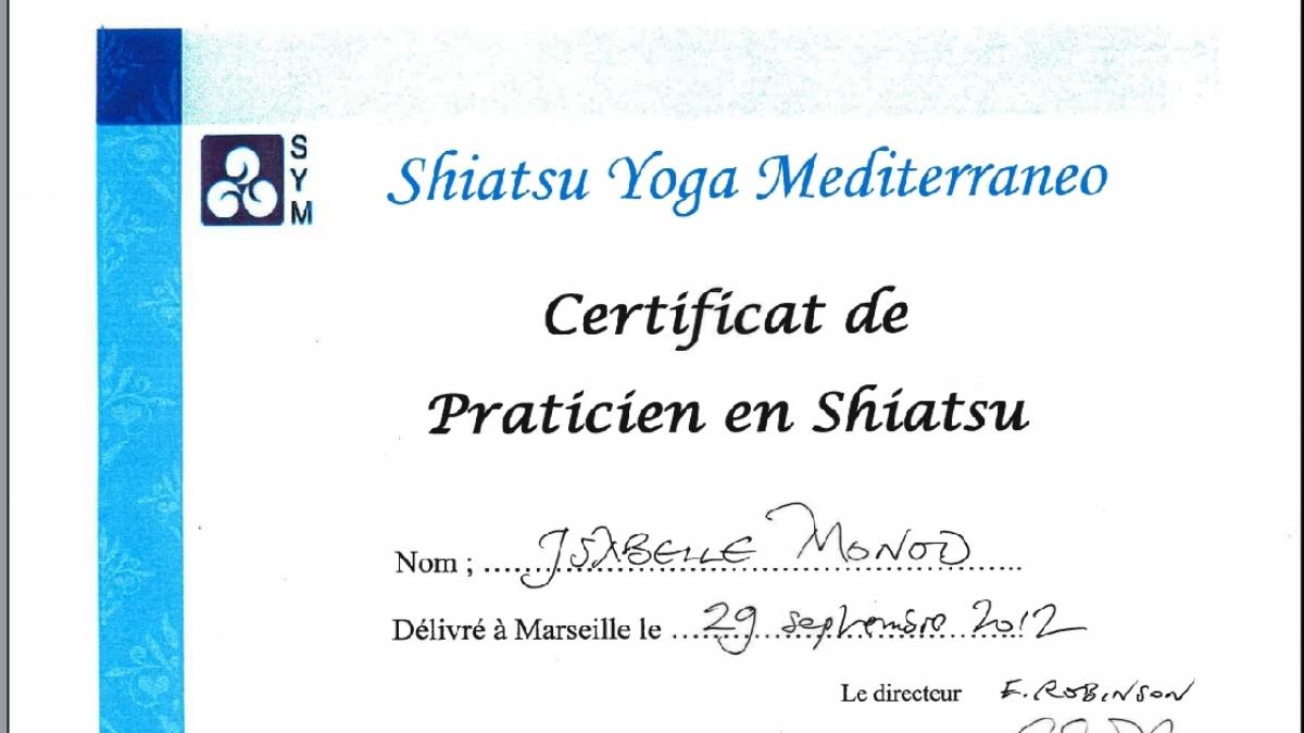 certificat de praticien de shiatsu d école agréée FFST.