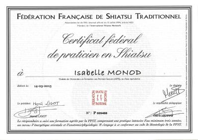 certificat fédéral FFST de praticien de shiatsu